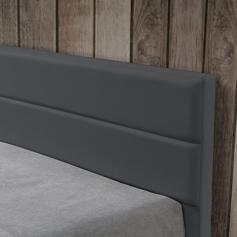 Miniature : Lit à Led avec coffre de rangement similicuir gris Dina 140x190 cm

