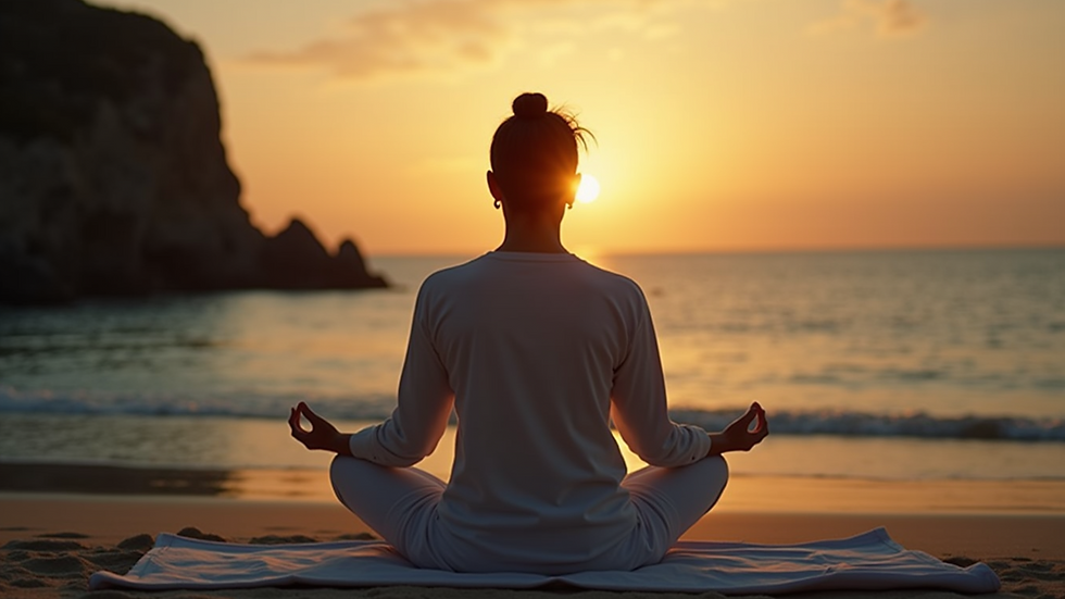 Close-up view of a person meditating in a serene environment
