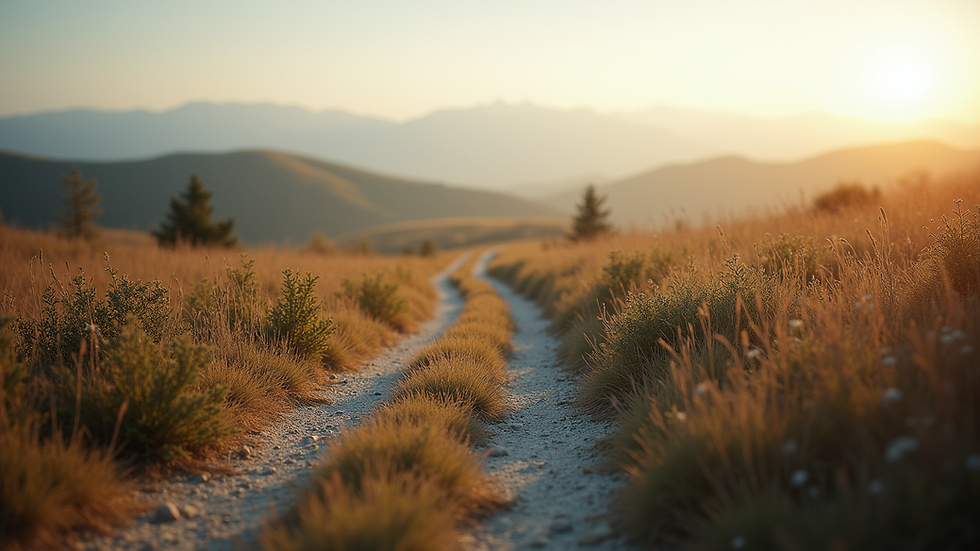 Eye-level view of a serene landscape with a winding path