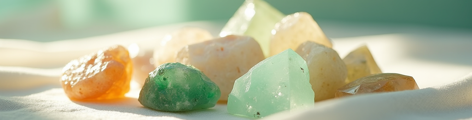 Assortment of colorful sea glass pieces on white fabric