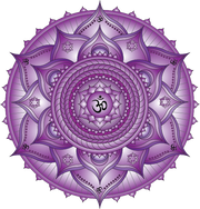 Purple mandala with Om symbol in center