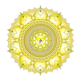 Detailed yellow Manipura chakra mandala representing inner power and energy.