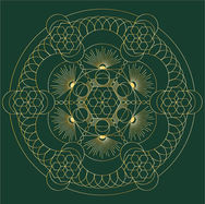 Golden mandala design on green background