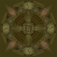 Intricate green and bronze mandala artwork