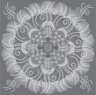 Grayscale mandala with intricate swirling patterns