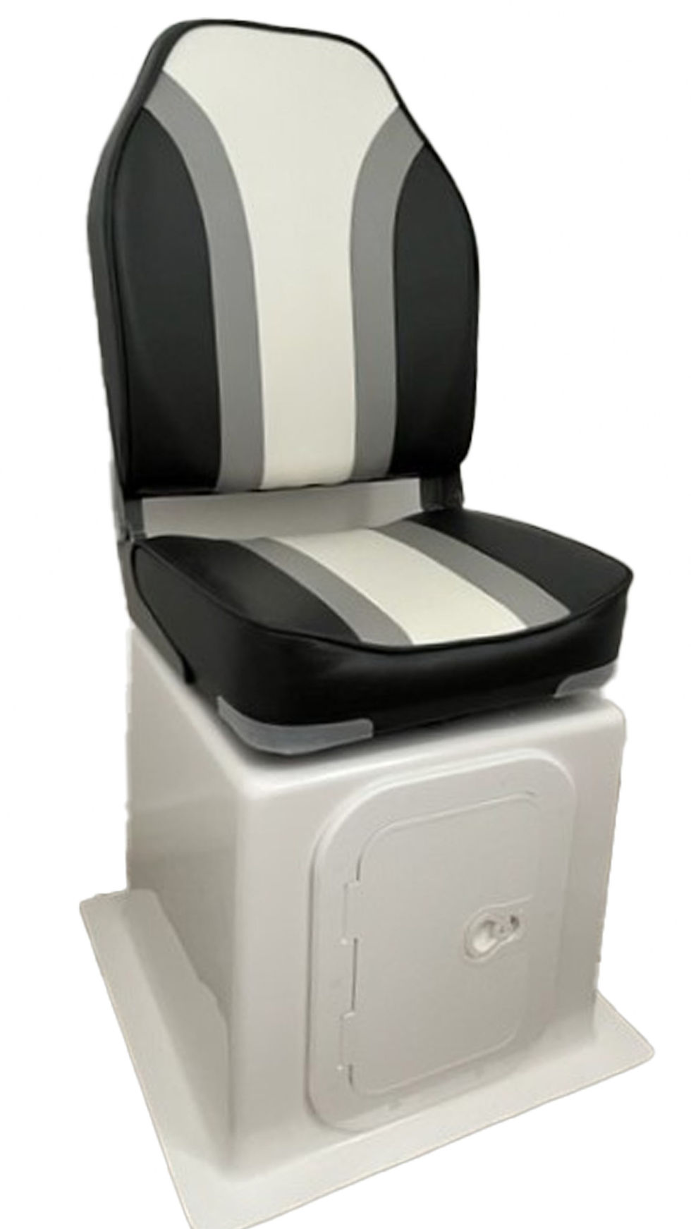 Charcoal / Grey / White Seat and GRP Seat Storage Box, Hatch & 360° Swivel