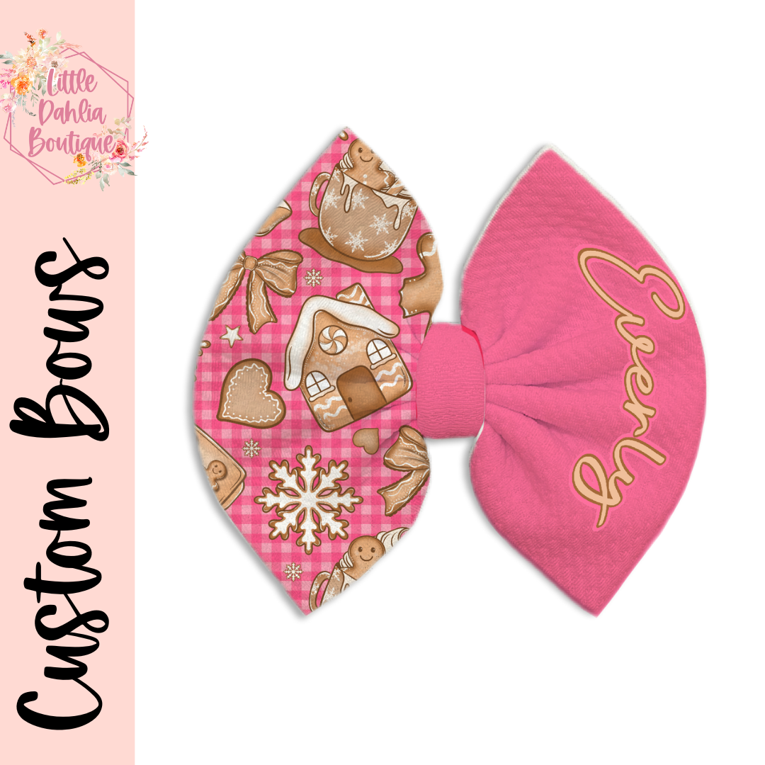 Pink Gingerbread Custom Name Bows