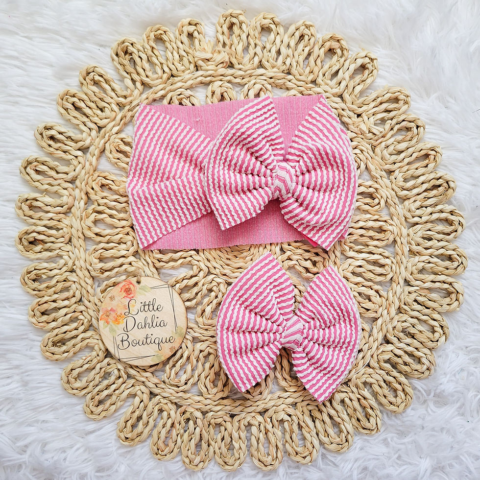 Pink Wavy Rib Knit Bows