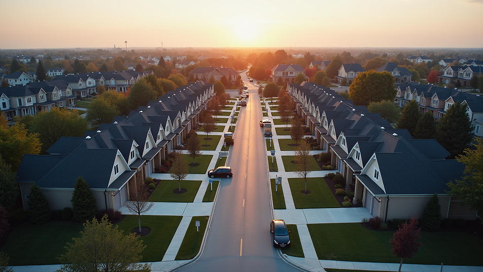 High angle view of a suburban Toronto neighborhood with new homes