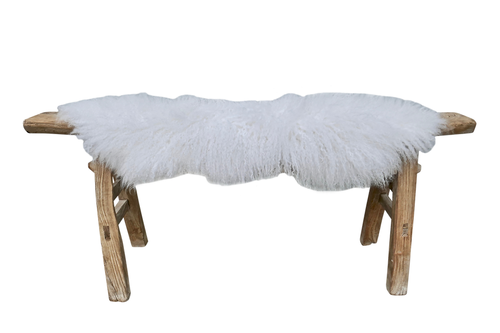 FI Antique Shandong Elm Bench w/Tibetan Lambswool