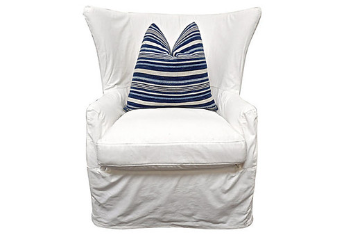 Sold Slip Covered Round Back Wing Chair