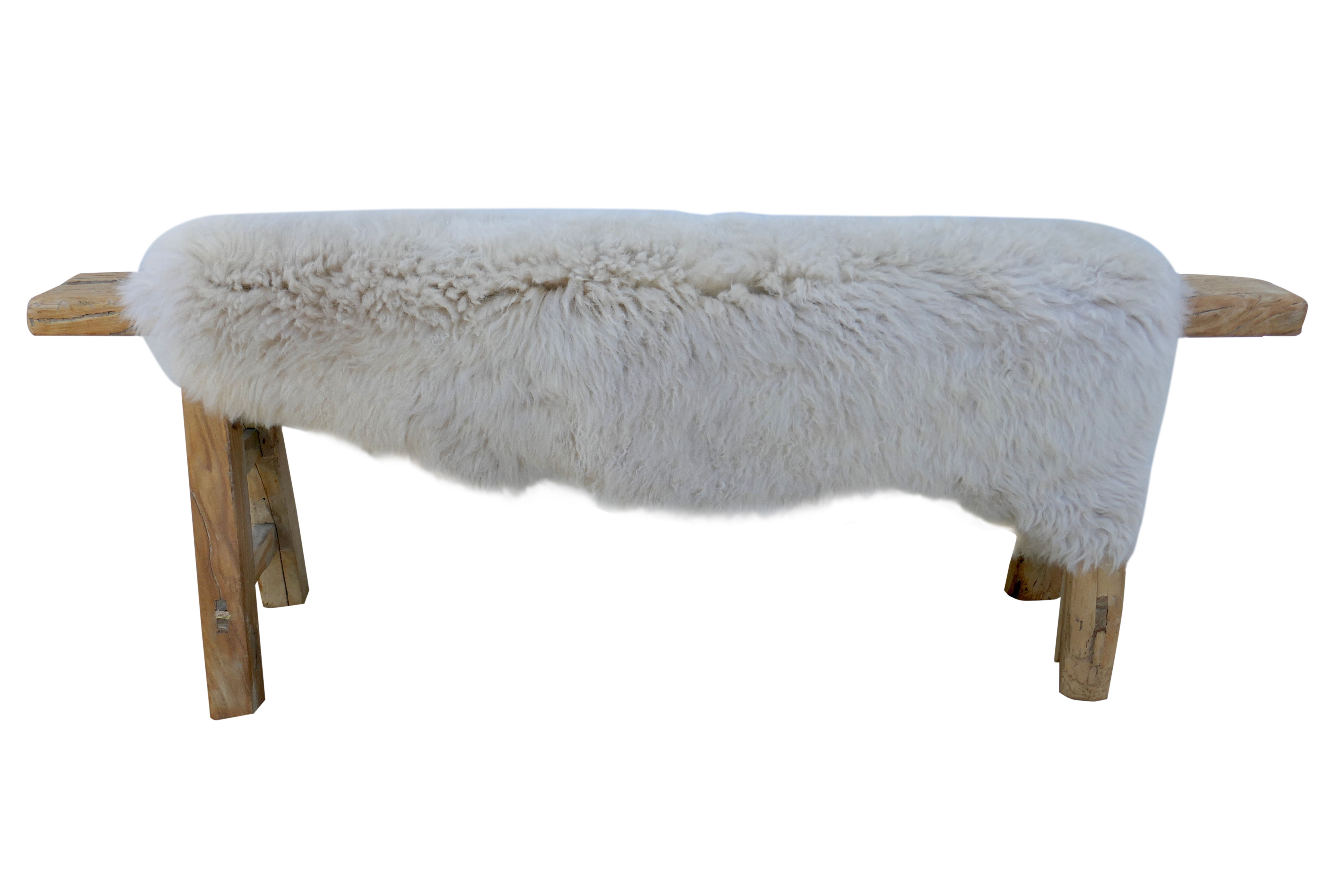 Antique Shandong Elm Bench w/ Sheep Wool Topper