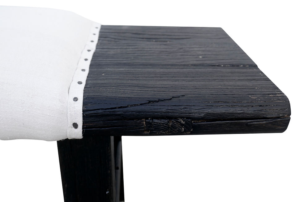Thumbnail: Vintage Elmwood Ebony Bench w/ Vintage French Hand-Spun Natural Linen