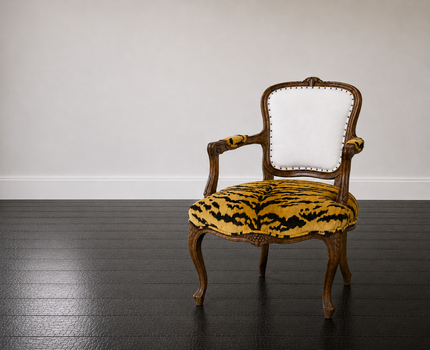 French Louis XV Fauteuil c. 1760-1780 w/ Scalamandre Tigre Silk Velvet