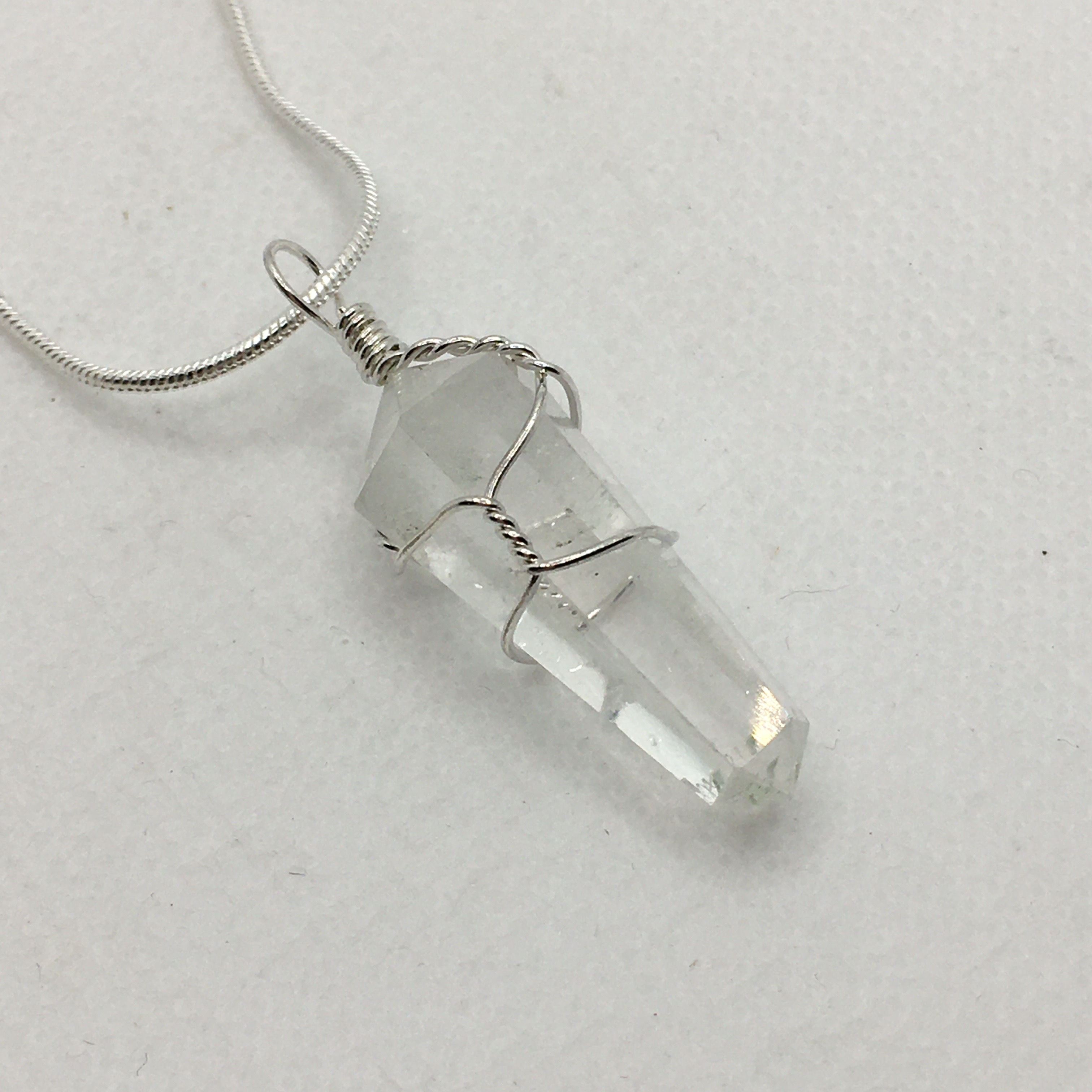 Clear Quartz Double Terminated Wired Wrapped Necklace