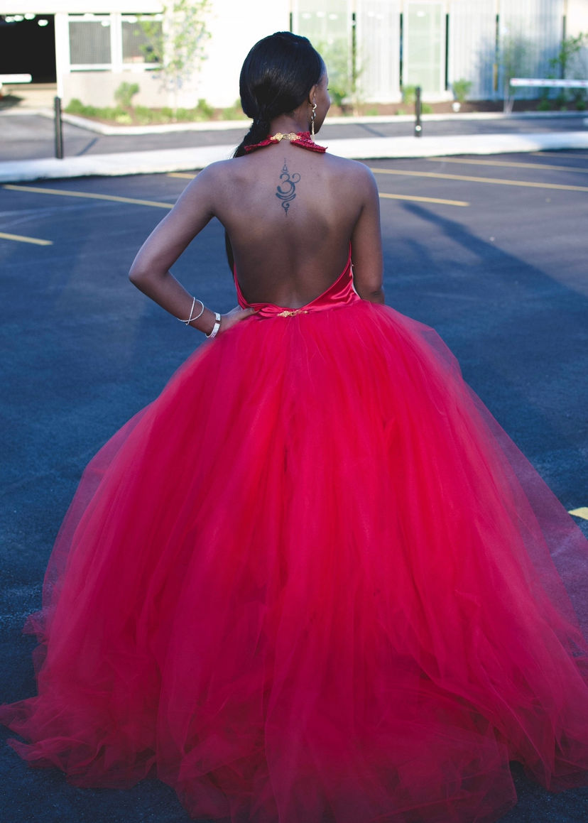 Thumbnail: Red lace Cinderella prom dress 