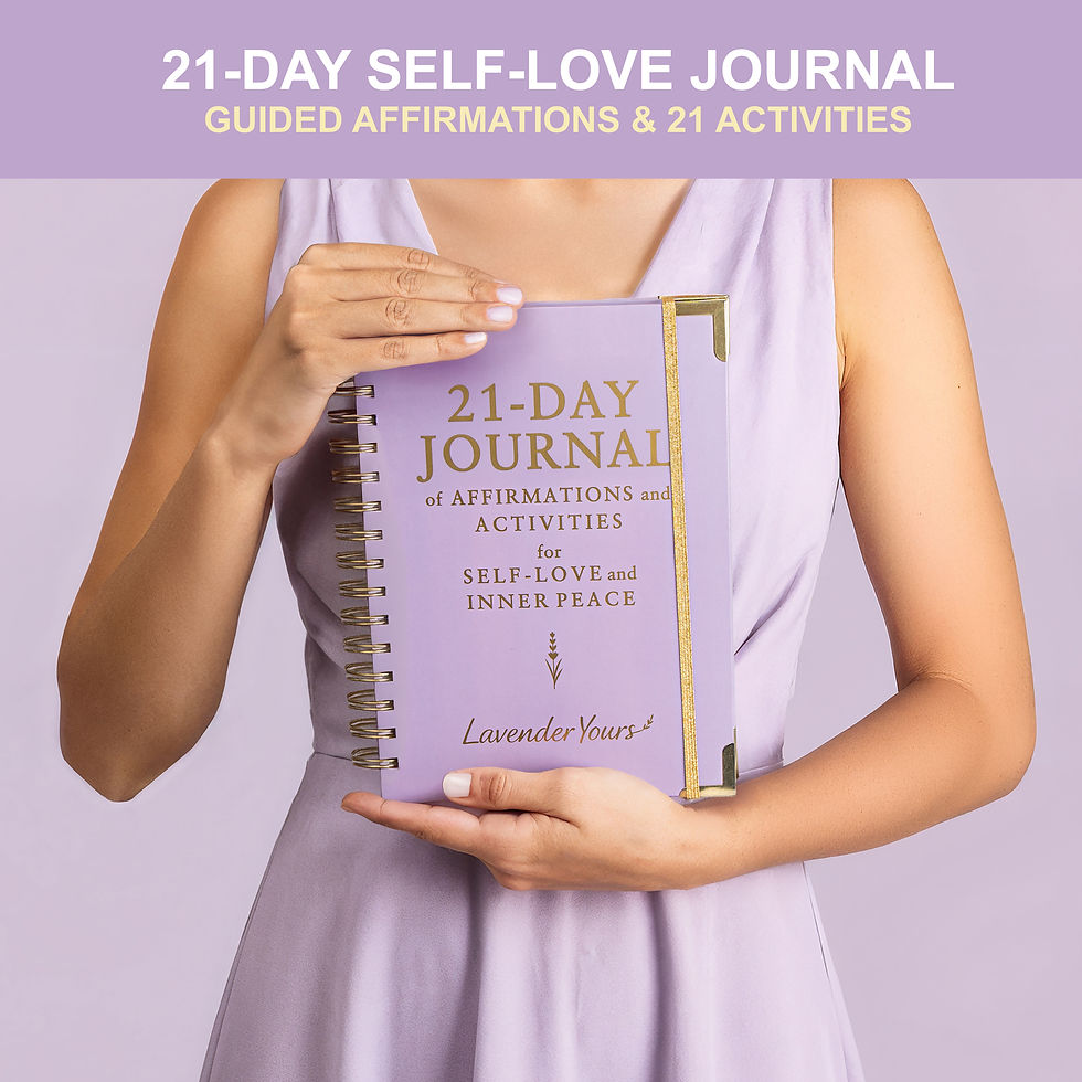 Woman holding LavenderYours self-love affirmation journal lifestyle photo showing premium hardcover spiral journal