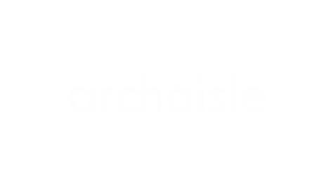 ArchAisle logo in elegant white, featuring a distinctive arch symbol