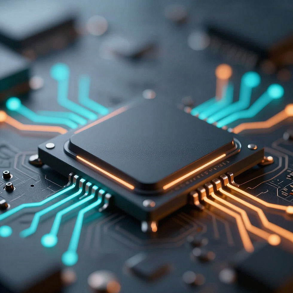 Chip eletrônico moderno em destaque para gadgets futuristas e produtos inovadores.