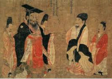 Ce qui ressemble à un groupe de Chinois en discussion - image très ancienne.