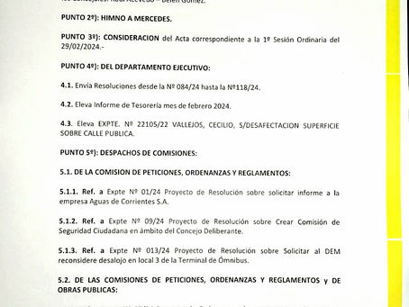 TEMARIO CORRESPONDIENTE A LA 2° SESION ORDINARIA