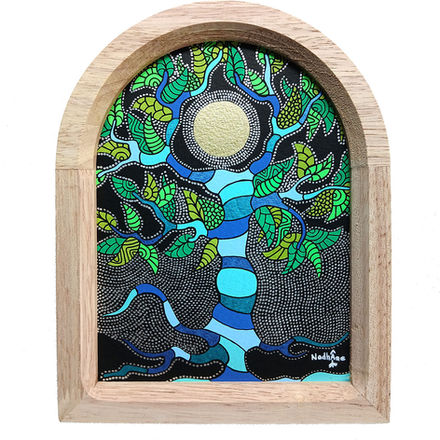 Peinture spirituelle en pointillisme zen intitulée "Le Jardin d'Âme" par l'artiste NadhÂme, représentant un arbre symbolique et méditatif.