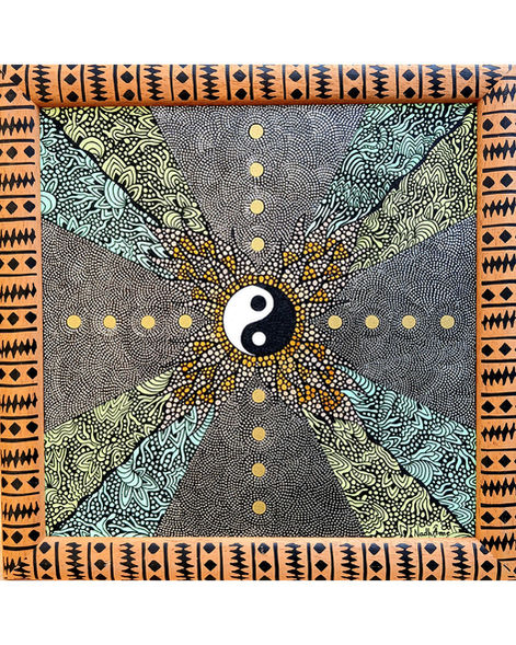 Découvrez Au Cœur du Tao, un tableau inspiré du symbole du Yin et du Yang. Une œuvre d'art spirituelle évoquant l'équilibre intérieur, le Tao et l'harmonie des polarités.