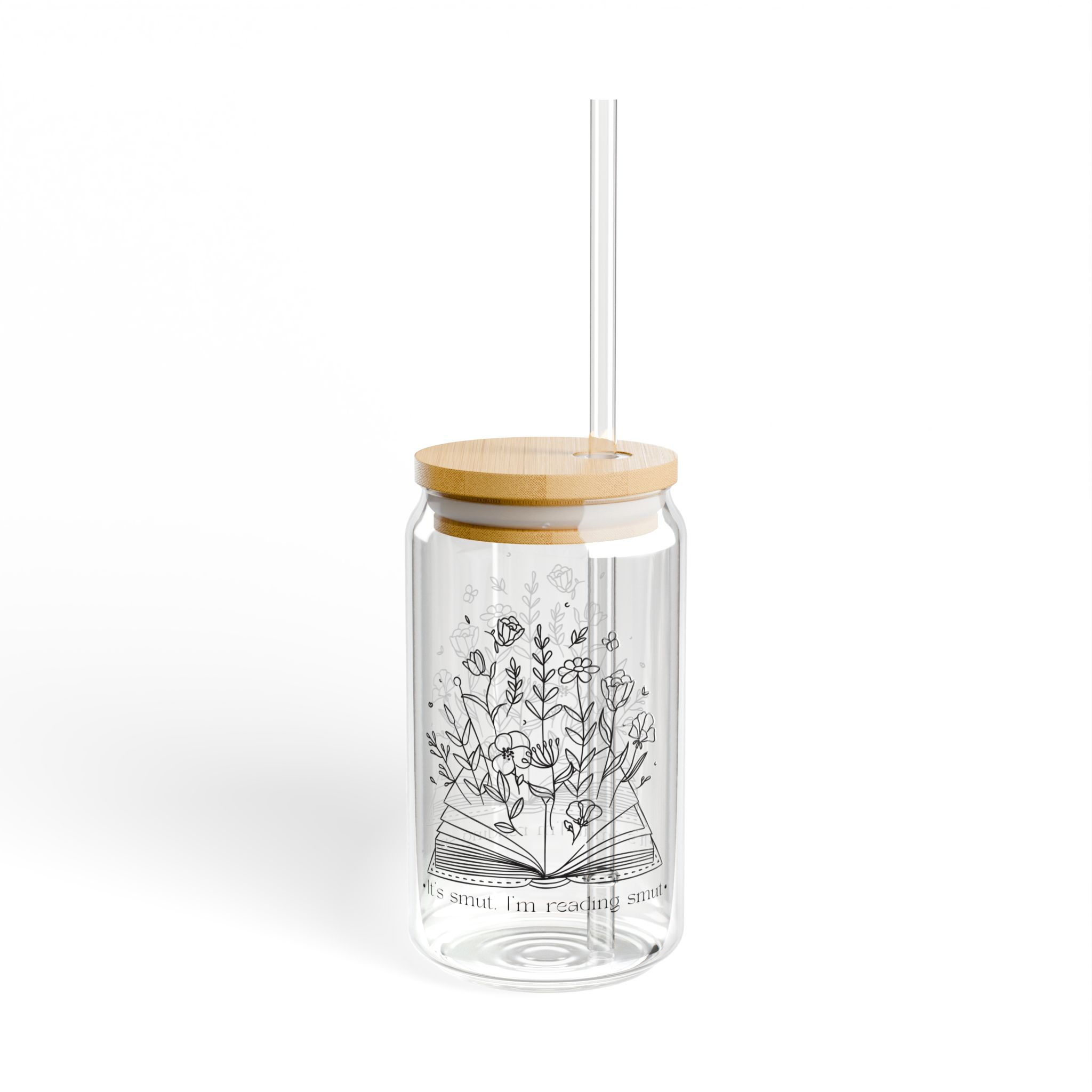 I'm Reading Smut Floral Sipper Glass with Bamboo Lid, 16oz