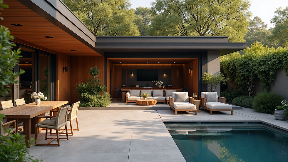 High angle view of a custom outdoor living space in a residential area