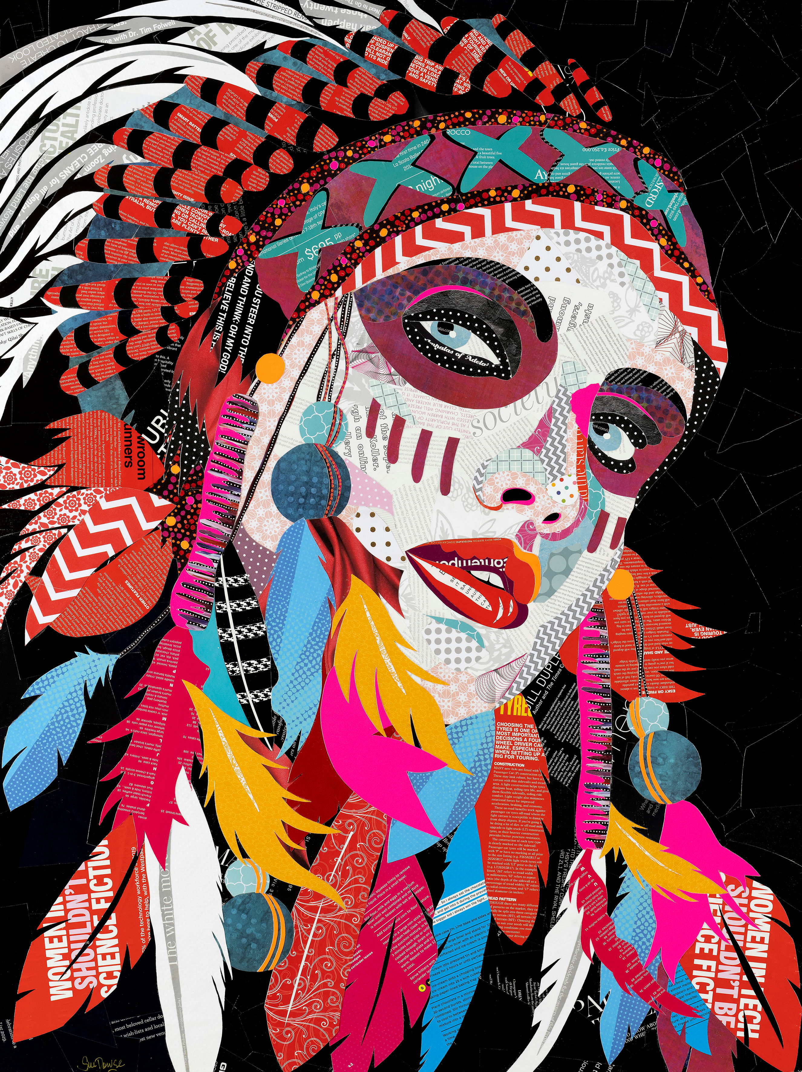American Indian Beauty-Original Collage (76w x 101h x 2.5d cms)