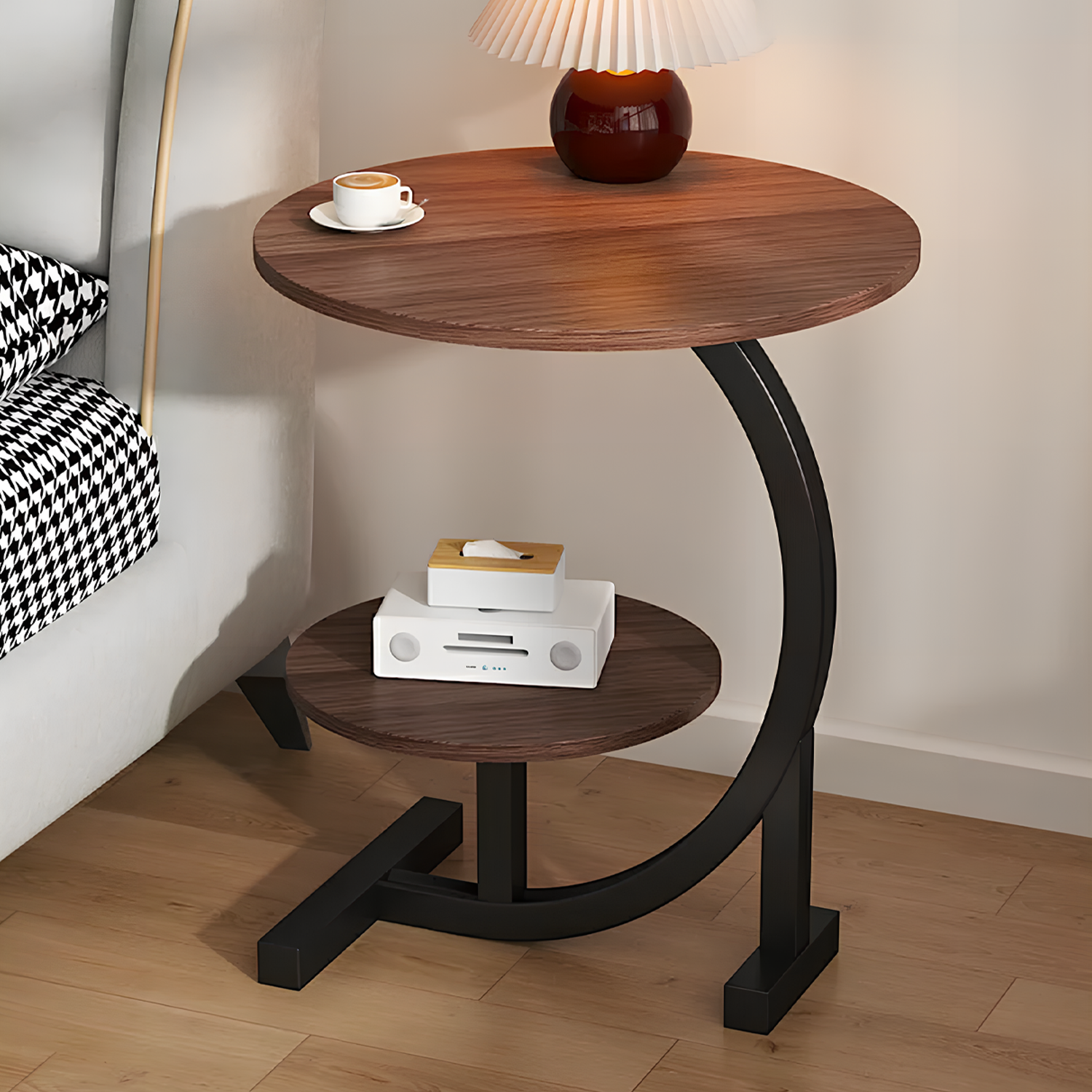 Modern Coffee Table Round Double-Layer Sofa Side Table Living Room Furniture Sma