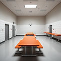 show a jail common area, clean walls, ta