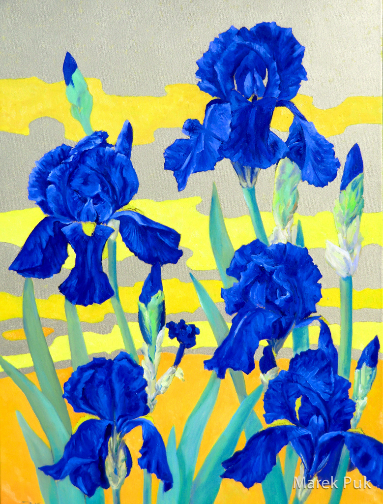 Dunkelblaue Iris vor Goldgrund