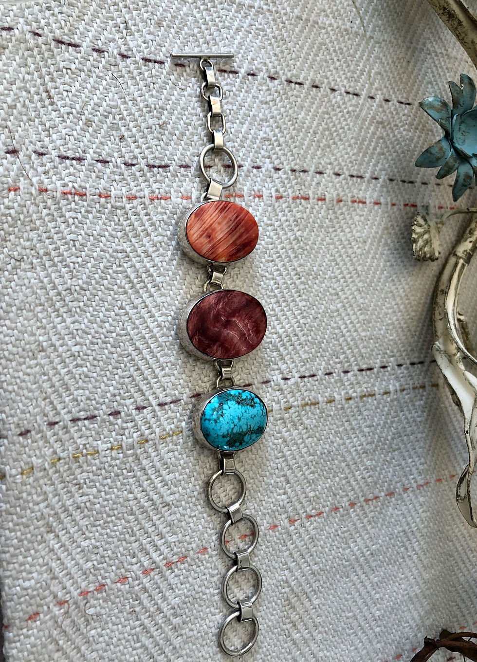 Thumbnail: Spiny Oyster and Turquoise Link Bracelet