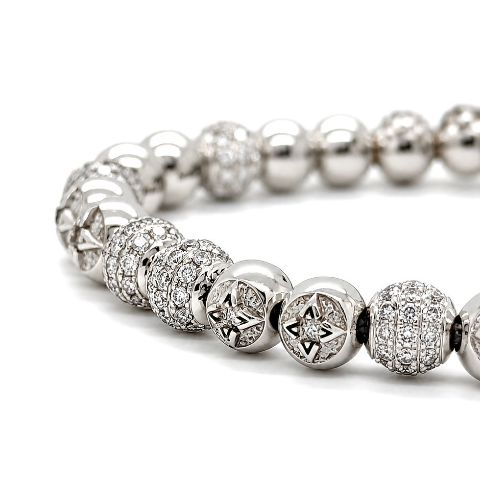 Close-up of an Arktous white gold bracelet with pavé-set diamonds
