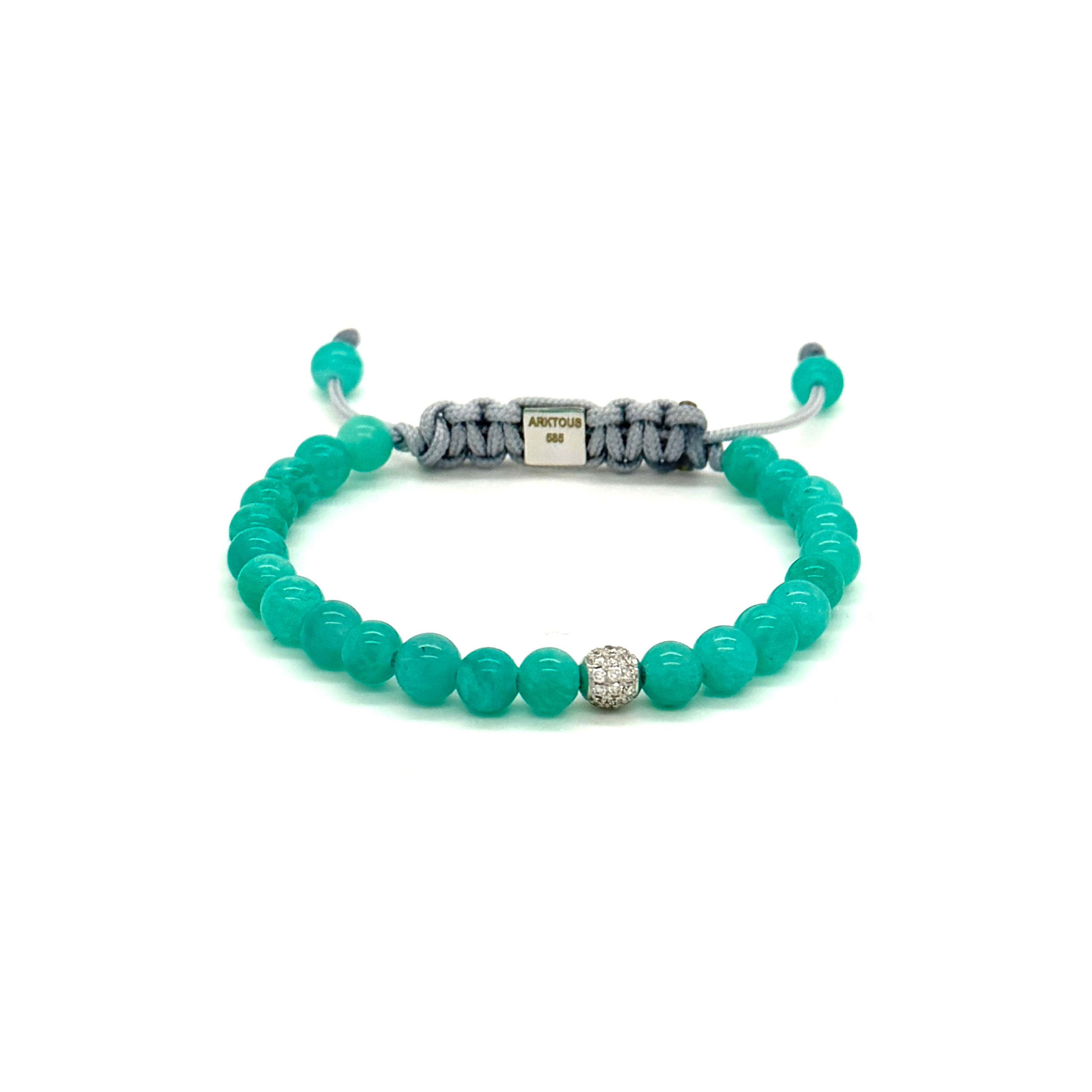 Arktous green Amazonite bracelet with pavé diamond bead