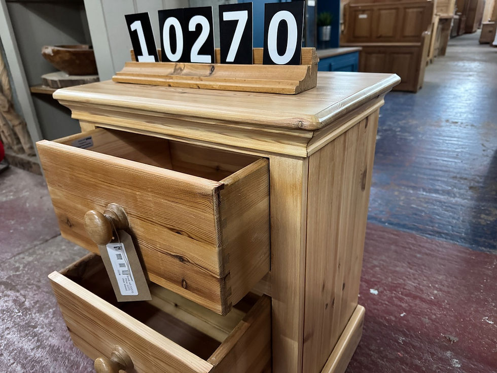 Thumbnail: 2 drawer small antique pine chest of drawers/bedside cupboard