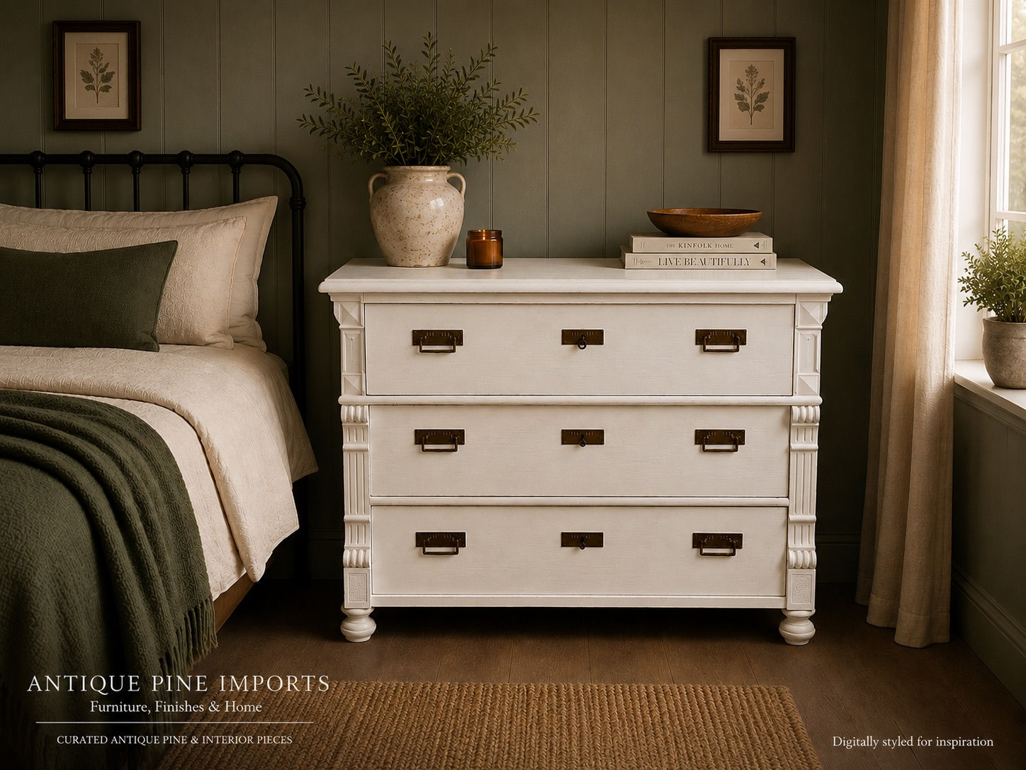 c1880 3 drawer chest -Painted F&B Wimborne White
