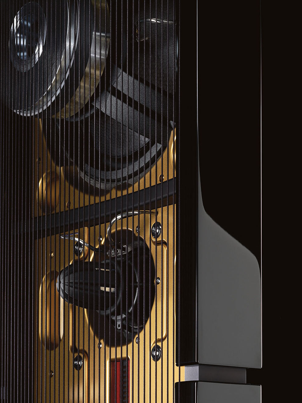 The back of the Model D Speaker strings