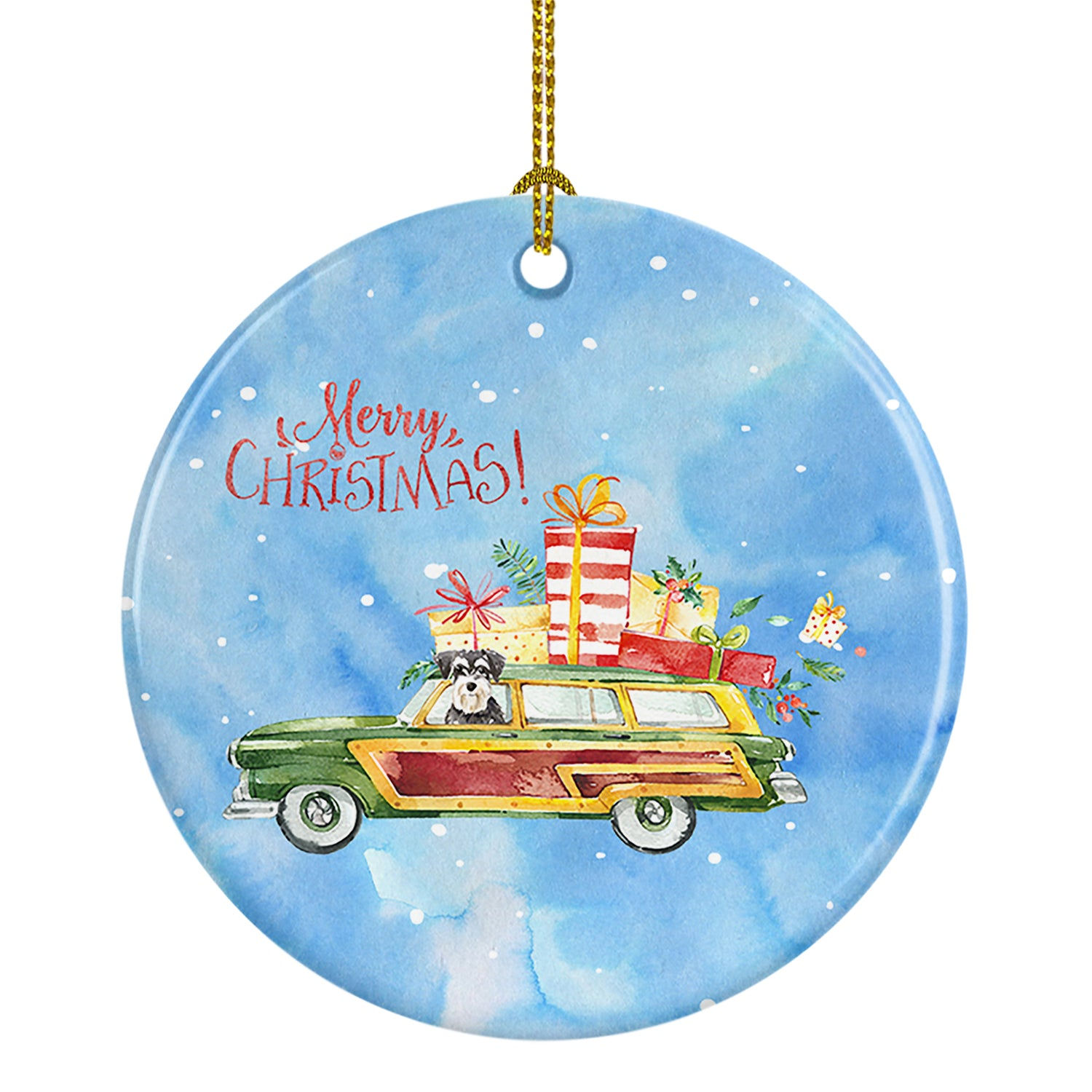Merry Christmas Schnauzer Ceramic Ornament