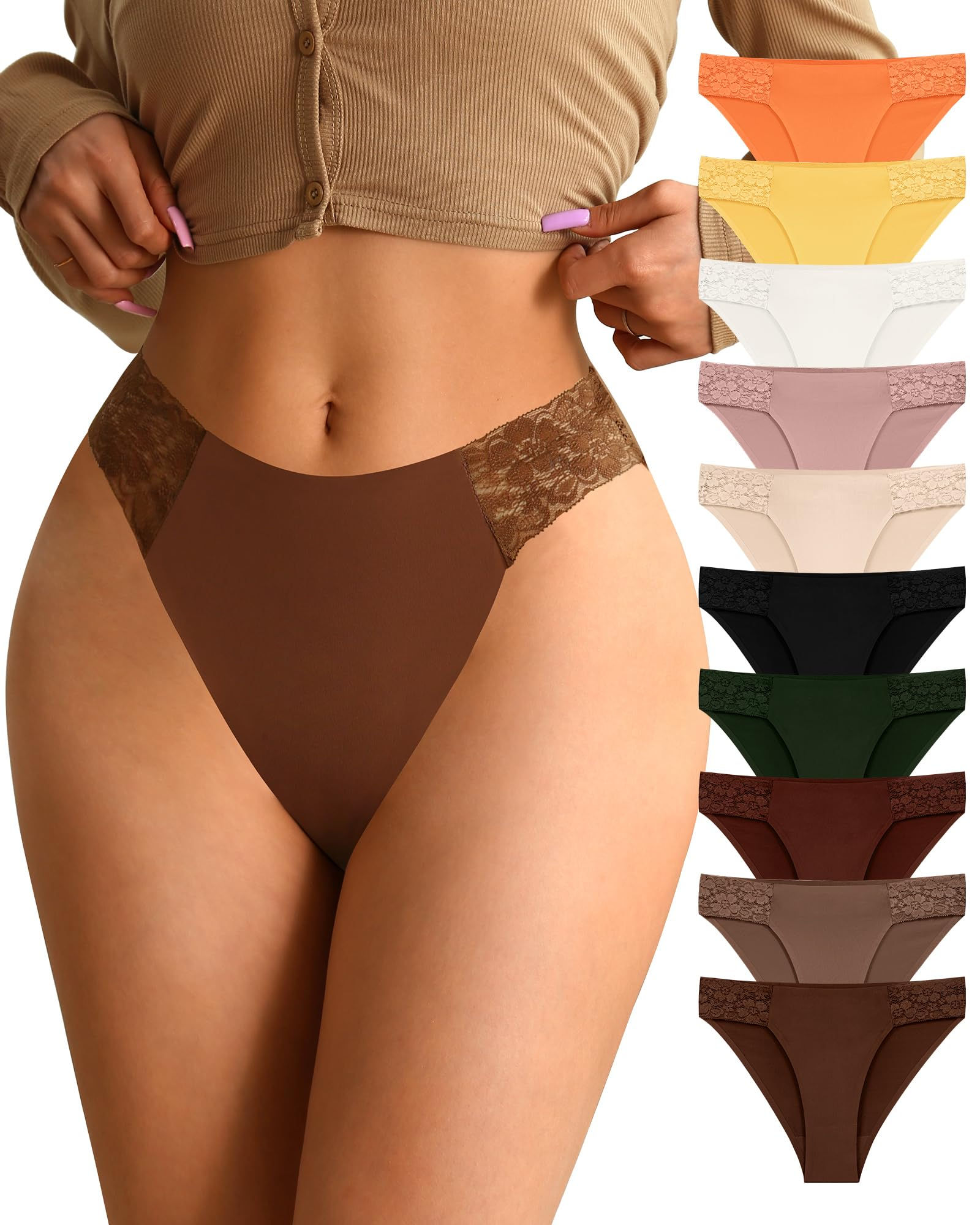 ASIMOON Womens Seamless Underwear No Show Bikini Underwear High Waisted Soft Hig