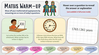 Sample daily Maths Warm-Up for pupils aged 5–11 with answers included