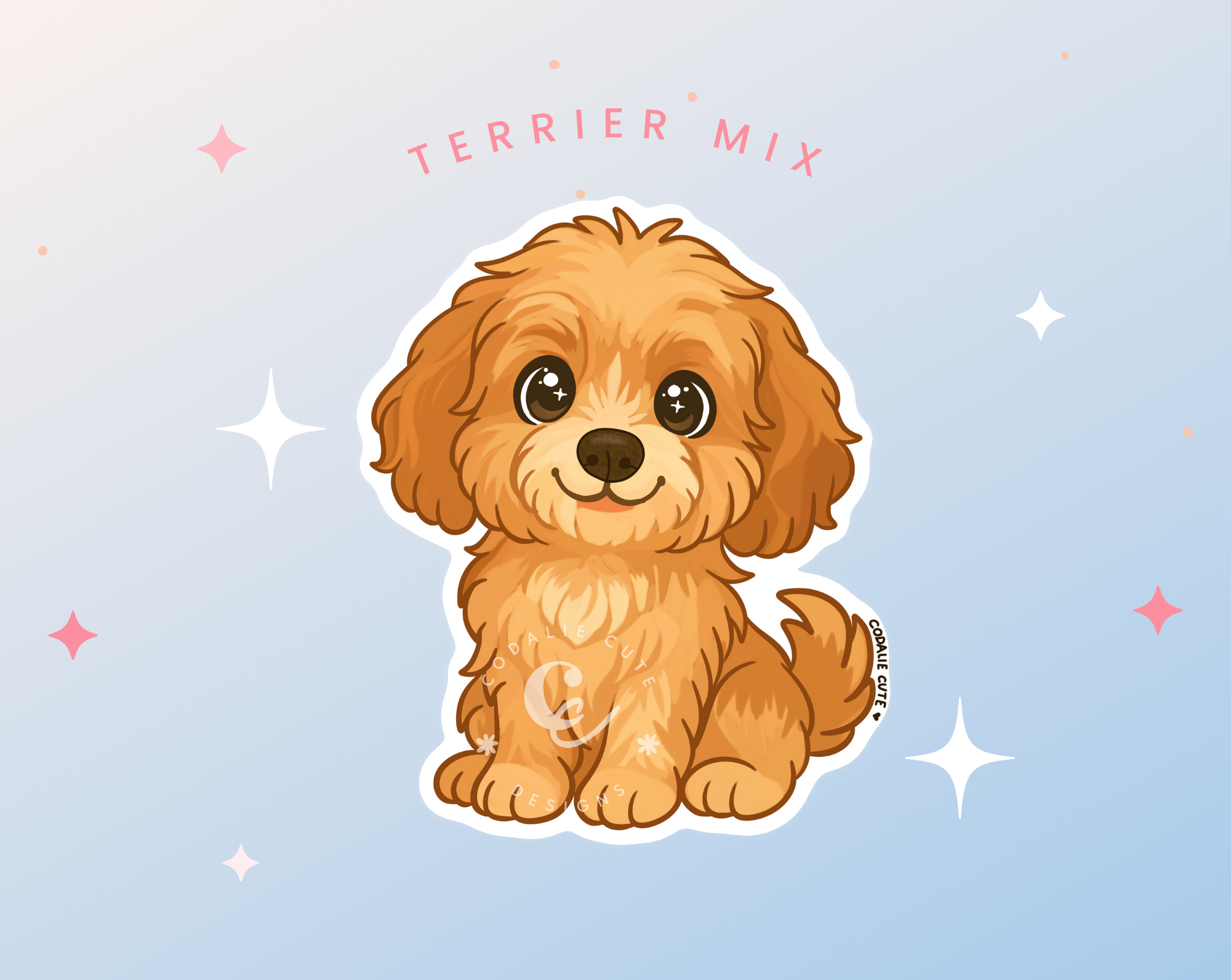 Goldendoodle/Terrier Dog Sticker • Cute Pastel Dog • Waterproof Glo