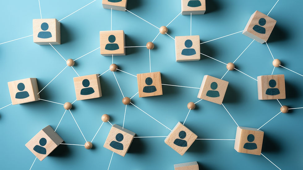 A web of blocks illustrating codependent relationships.