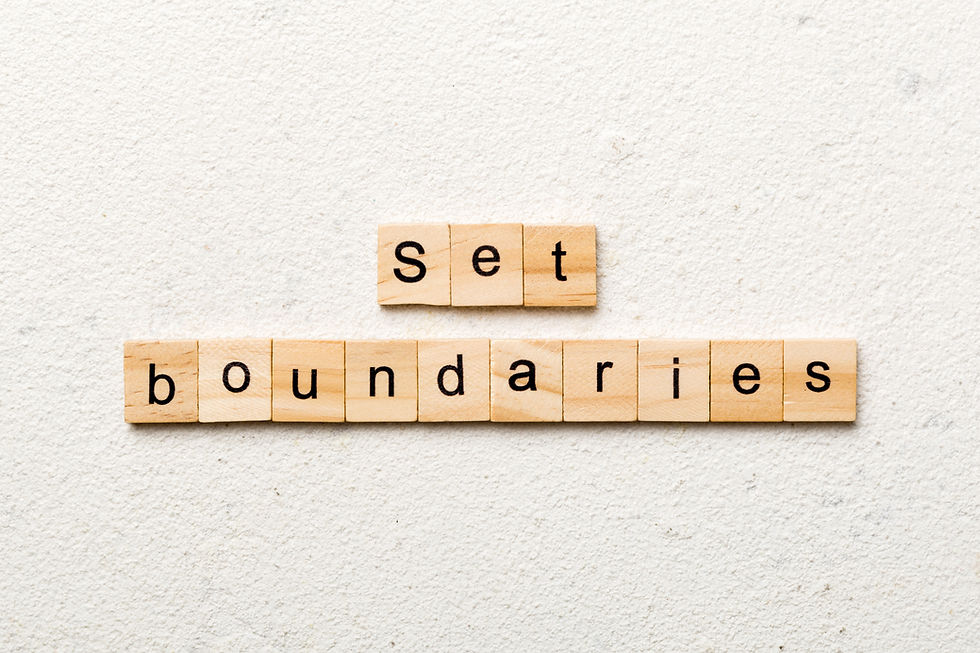 a white background with wooden blocks that say "set boundaries"