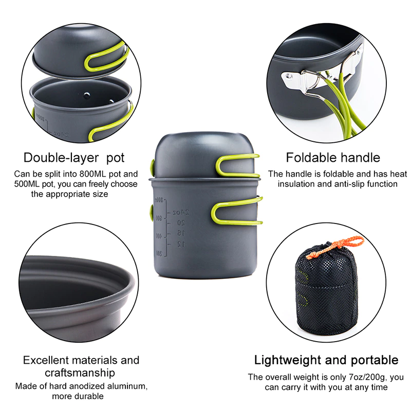 Thumbnail: 1 Person / Small Lightweight Camping Pot Set. 2 Pots & Carry Bag.