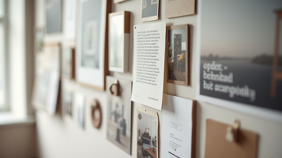 Close-up view of a digital mood board with interior design elements