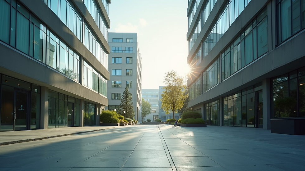 Eye-level view of modern office building exterior