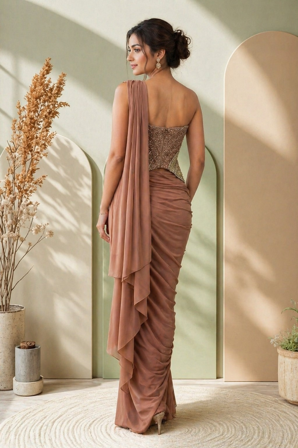 Thumbnail: Rose Taupe Couture Saree