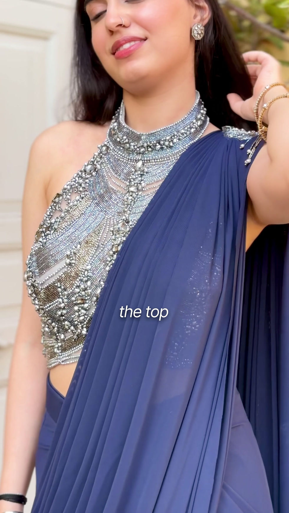 Thumbnail: Navy Blue Couture Saree with Crystal Blouse